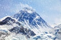 Mount Everest with snowfall from Kala Patthar Royalty Free Stock Photo