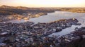 Mount FlÃÂ¸yen morning view to Bergen town, Norway Royalty Free Stock Photo