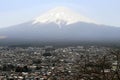 Mount Fuji as seen from Chureito Pagoda. When religion meets nat Royalty Free Stock Photo