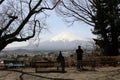 Mount Fuji as seen from Chureito Pagoda. When religion meets nat Royalty Free Stock Photo