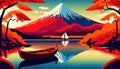 Mount Fuji and autumn leaves background, Japanese landscape illustration Royalty Free Stock Photo