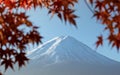 Mount Fuji with autumn maple leaves at lake kawaguchiko, Japan Royalty Free Stock Photo