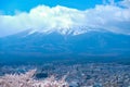 Mount Fuji, blue sky and beautiful Cherry Blossom or pink Sakura flower tree in Spring Season at Fujiyoshida, Japan. landmark and Royalty Free Stock Photo