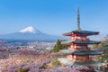 Mount Fuji and Chureito Pagoda with cherry blossom sakura in spring season Royalty Free Stock Photo