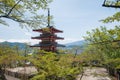 Mount Fuji with Clear sky at Kawakuchigo lake with red maple Royalty Free Stock Photo