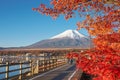 Mount Fuji with coulourful of maple leaves at Lake Yamanaka