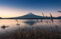 Mount Fuji at dawn with peaceful lake Royalty Free Stock Photo