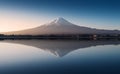 Mount Fuji in the early morning with reflection on the lake kawaguchiko