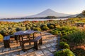 Mount Fuji view from Yagisaki park at Kawaguchi lake, Kawaguchiko, Japan. Royalty Free Stock Photo