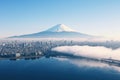 Mount Fuji and Kawaguchiko lake in Japan. 3d rendering, Aerial view of Tokyo cityscape with Mount Fuji in Japan, AI Generated Royalty Free Stock Photo