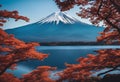 Mount Fuji with lake clear blue sky