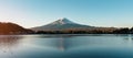 Mount Fuji at Lake Kawaguchi in the morning sunrise. Mt Fujisan in Fujikawaguchiko, Yamanashi, Japan. Landmark for tourists Royalty Free Stock Photo