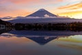 Mount Fuji and lake Kawaguchi at sunset, Japan Royalty Free Stock Photo