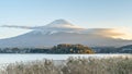 Mount Fuji and Lake kawaguchiko in autumn. It is a popular tourist destination. Mount Fuji scenery before winter is a famous