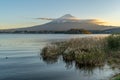 Mount Fuji and Lake kawaguchiko in autumn. It is a popular tourist destination. Mount Fuji scenery before winter is a famous