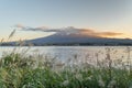 Mount Fuji and Lake kawaguchiko in autumn. It is a popular tourist destination. Mount Fuji scenery before winter is a famous