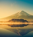 Mount fuji at Lake kawaguchiko,Sunrise Royalty Free Stock Photo