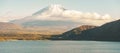 Mount Fuji at lake Motosu near Kawaguchiko, one of the Fuji Five Lakes located in Yamanashi, Japan. Landmark for tourists Royalty Free Stock Photo