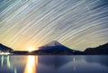 Mount Fuji, Lake Shojiko and star trails of winter stars