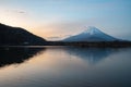 Mount Fuji or Mt. Fuji, the World Heritage, view at Lake Shoji Shojiko in the morning. Royalty Free Stock Photo