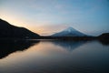 Mount Fuji or Mt. Fuji, the World Heritage, view at Lake Shoji Shojiko in the morning. Royalty Free Stock Photo