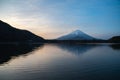 Mount Fuji or Mt. Fuji, the World Heritage, view at Lake Shoji Shojiko in the morning. Royalty Free Stock Photo