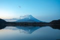 Mount Fuji or Mt. Fuji, the World Heritage, view at Lake Shoji Shojiko in the morning. Royalty Free Stock Photo