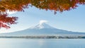 Mount fuji and red maple leaves in autumn at kawaguchiko lake Royalty Free Stock Photo