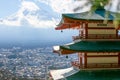 Mount Fuji and red pagoda or Chureito Pagoda Royalty Free Stock Photo