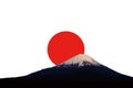 Mount Fuji and red rising sun. Royalty Free Stock Photo