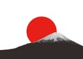 Mount Fuji and red rising sun. Royalty Free Stock Photo