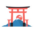 Mount Fuji red sun with torii gate icon Royalty Free Stock Photo