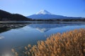 Mount fuji reflection in season of autumn