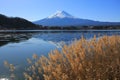 Mount fuji reflection in season of autumn