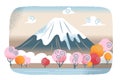 Mount Fuji and sakura blossom in Japan, Japanese symbol, cute mountain landscape