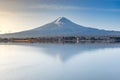 Mount fuji san in the morning at Lake kawaguchiko, yamanashi, japan Royalty Free Stock Photo