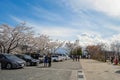 Mount Fuji with snow capped, blue sky and beautiful Cherry Blossom or pink Sakura flower tree in Spring Season at Lake kawaguchiko Royalty Free Stock Photo