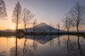 Mount Fuji during sunrise with lake at Fumoto Royalty Free Stock Photo