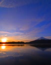 Mount Fuji and sunrise of Morning glow of Lake Kawaguchi Japan Royalty Free Stock Photo