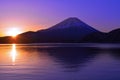 Mount Fuji and Sunrise of the morning glow from Lake Motosu Japan Royalty Free Stock Photo