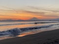 Mount fuji sunset view from the beach Royalty Free Stock Photo