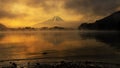 Shoji lake with Fuji at sunrise Royalty Free Stock Photo