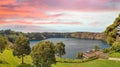 Mount Gambier, South Australia. Drone aerial view of beautiful Blue Lake in spring season Royalty Free Stock Photo