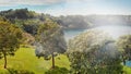 Mount Gambier, South Australia. Drone aerial view of beautiful Blue Lake in spring season Royalty Free Stock Photo