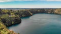 Mount Gambier, South Australia. Drone aerial view of beautiful Blue Lake in spring season Royalty Free Stock Photo