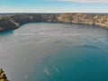 Mount Gambier, South Australia. Drone aerial view of beautiful Blue Lake in spring season Royalty Free Stock Photo