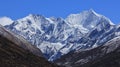 Mount Gangchenpo on a spring day. View from Mundu, Langtang National Park, Nepal.