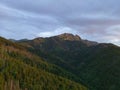 Mount Giewont in the Polish Tatras at sunset, photo from a drone in summer