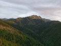 Mount Giewont in the Polish Tatras at sunset in summer, photo from a drone