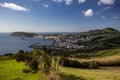 Mount Guia, Horta, Faial island with the peak of Pico volcanic mountain, Azores Royalty Free Stock Photo